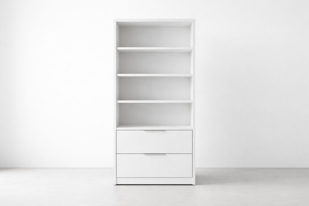 Libreria in Legno Composito Bianco con 4 Ripiani e 2 Cassetti-Nestelivo