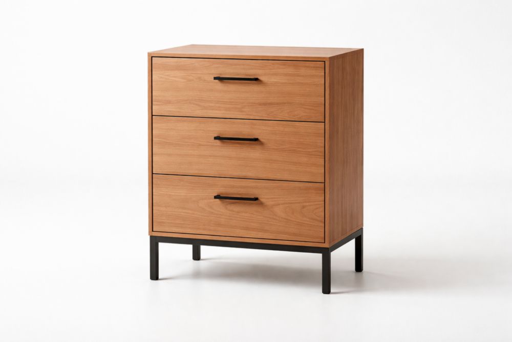 Cassettiera in Legno con Struttura in Metallo a 3 Cassetti Noce-Nestelivo