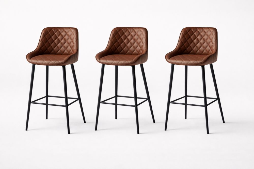 Set di 3 sgabelli da bar in ecopelle con struttura in metallo nero-Nestelivo