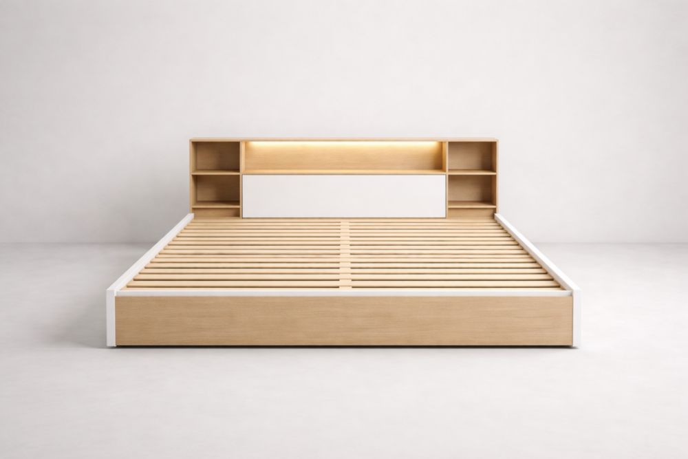 Letto matrimoniale in legno massello con testiera e luce LED-Nestelivo