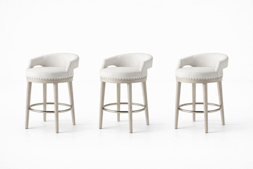 Set di 3 Sgabelli da Bar in Legno e Similpelle Bianco-Nestelivo