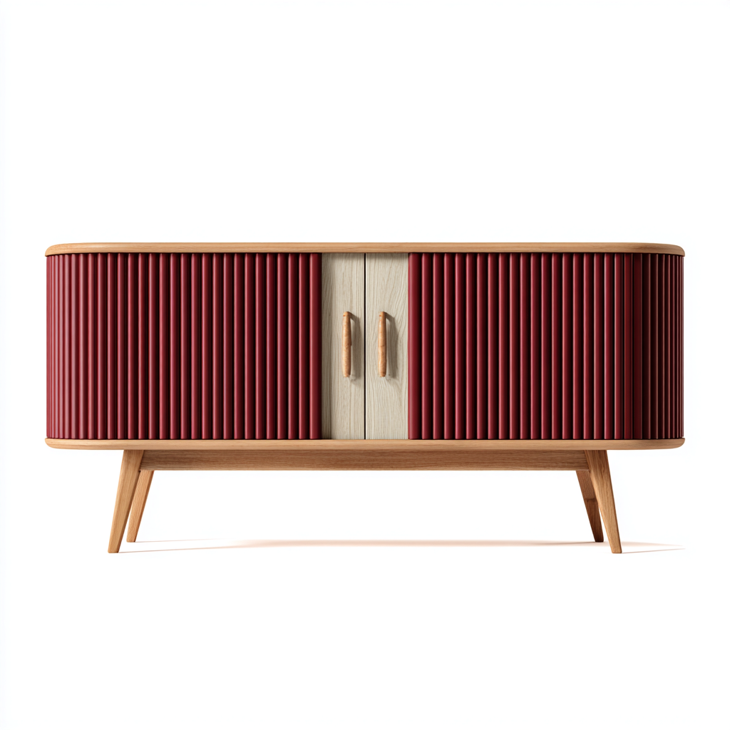Buffet - bois - 130x45x85 cm - rouge-bois naturel - style moderne-Pinegetly