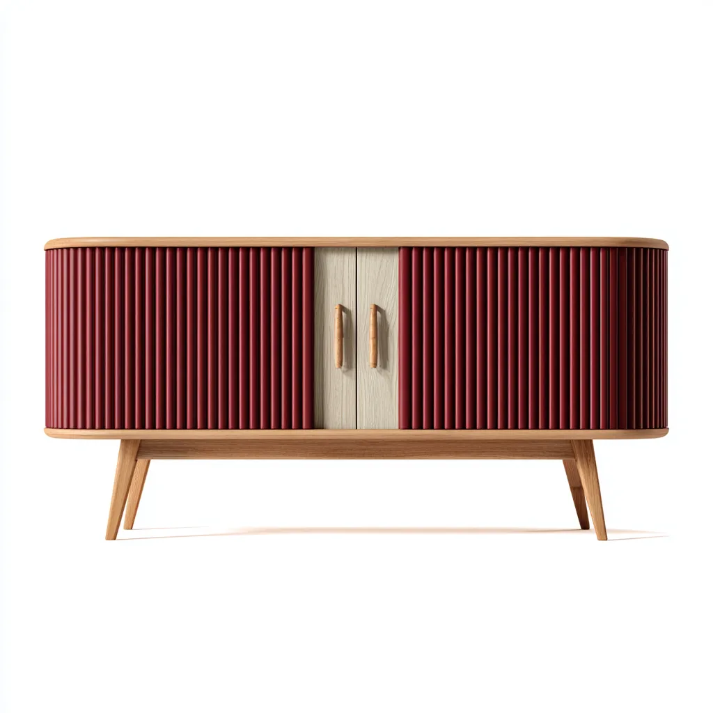 Buffet - bois - 130x45x85 cm - rouge-bois naturel - style moderne-Pinegetly