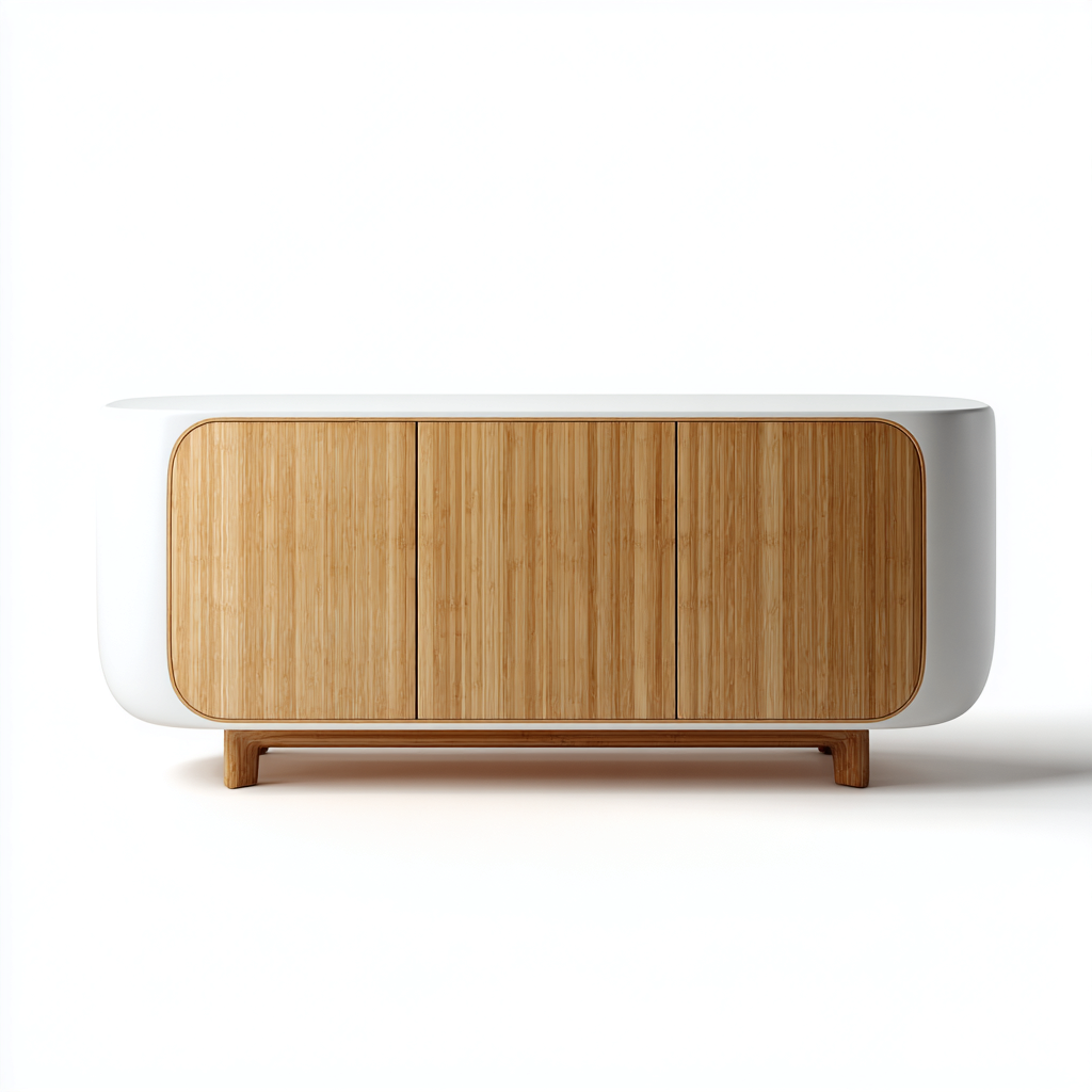 Buffet - bois - 150x45x85 cm - blanc-bois naturel - style moderne-Pinegetly