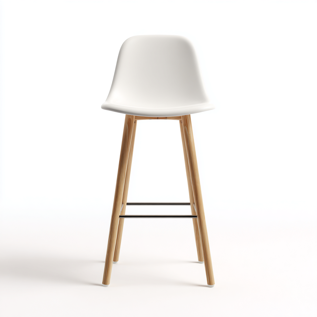 Tabouret de bar - Plastique-Bois-Métal - 42x45x96 cm - Blanc-Bois naturel - Style minimaliste-Pinegetly