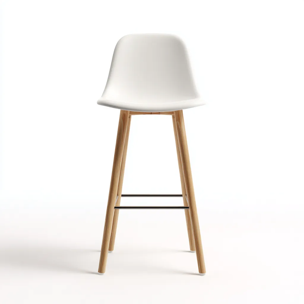 Tabouret de bar - Plastique-Bois-Métal - 42x45x96 cm - Blanc-Bois naturel - Style minimaliste-Pinegetly