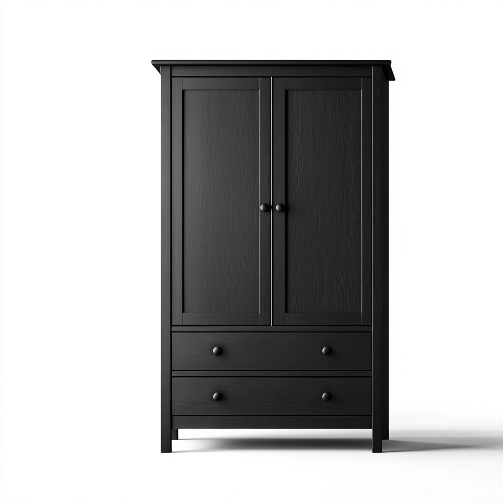 Armoire - MDF-bois - 118x56x187 cm - Noir - Style classique-Pinegetly