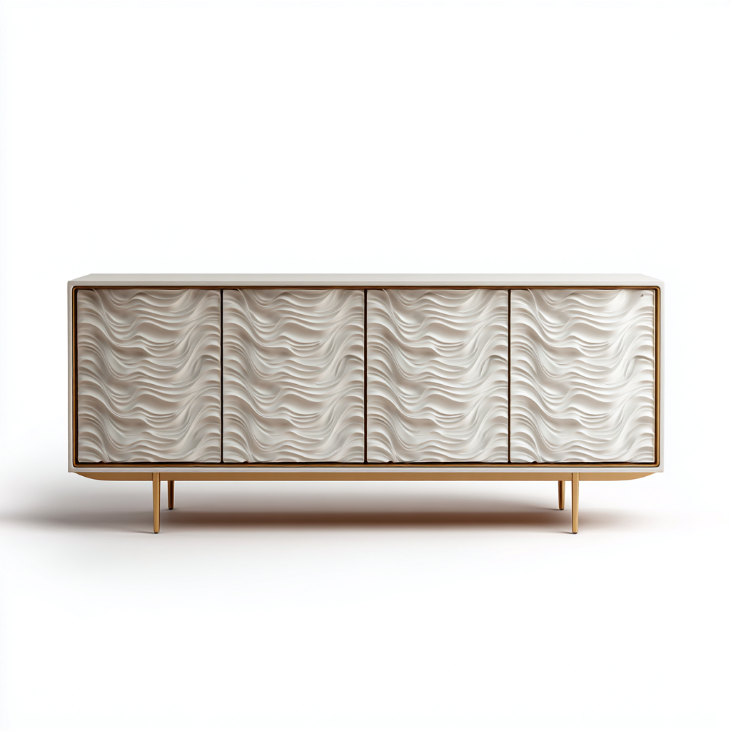 Buffet - bois-métal - 160x45x85 cm - beige-doré - style contemporain-Pinegetly