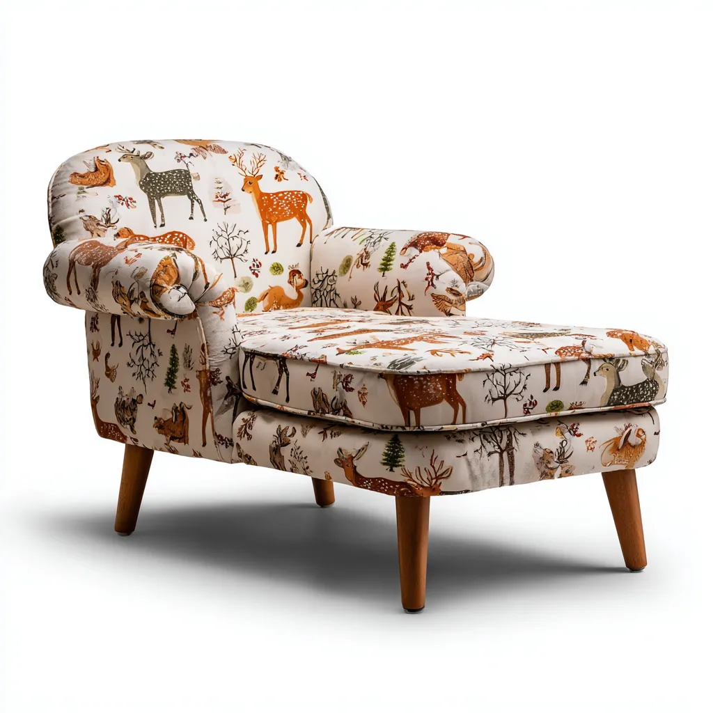 Chaise longue - tissu-bois - 145x75x80 cm - beige-marron - style décoratif nature-Pinegetly