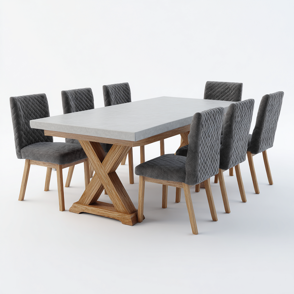 Ensemble table et chaises - Bois-Tissu - 200x95x76 cm - Gris-Bois naturel - Style contemporain-Pinegetly