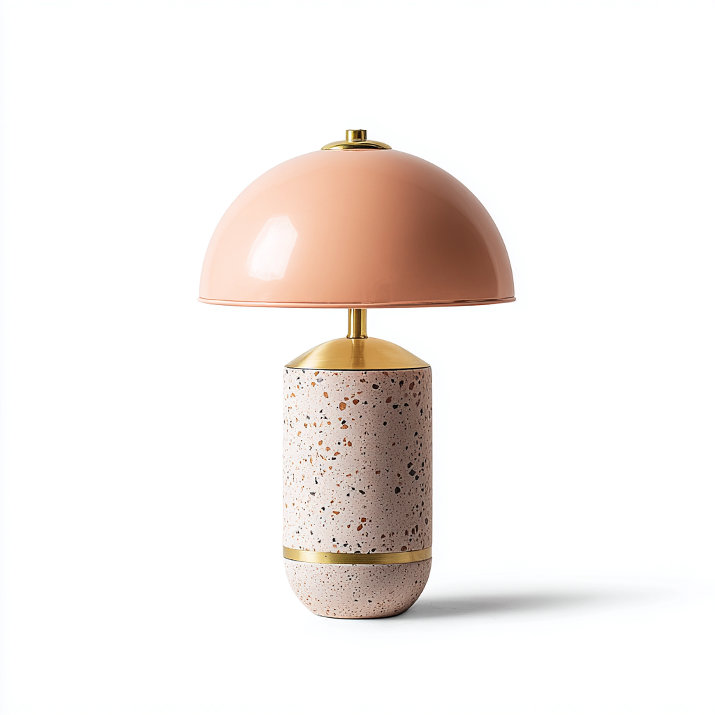 Lampe de table - métal-terrazzo - 28x28x42 cm - rose pêche-doré - style contemporain-Pinegetly