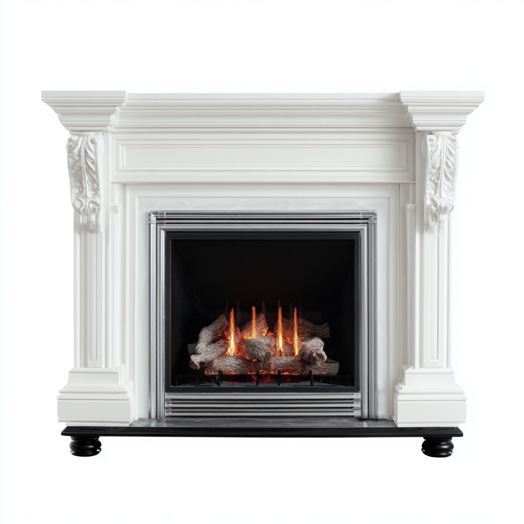 Cheminée électrique - métal-verre - 112x32x102 cm - blanc-noir - style classique-Pinegetly