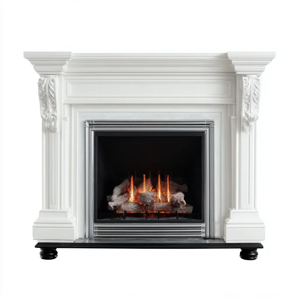 Cheminée électrique - métal-verre - 112x32x102 cm - blanc-noir - style classique-Pinegetly