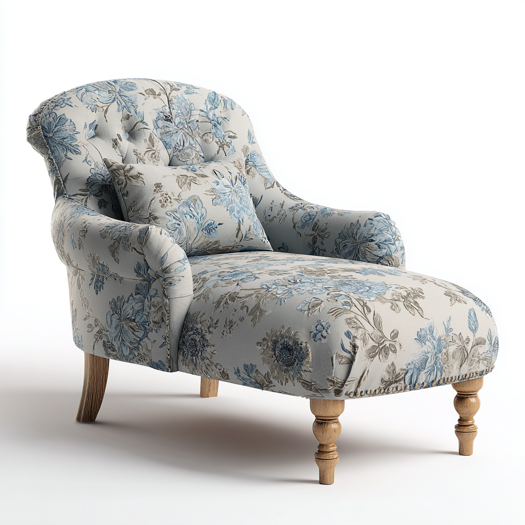 Chaise longue - tissu-bois - 150x72x85 cm - bleu clair-gris - style classique-Pinegetly