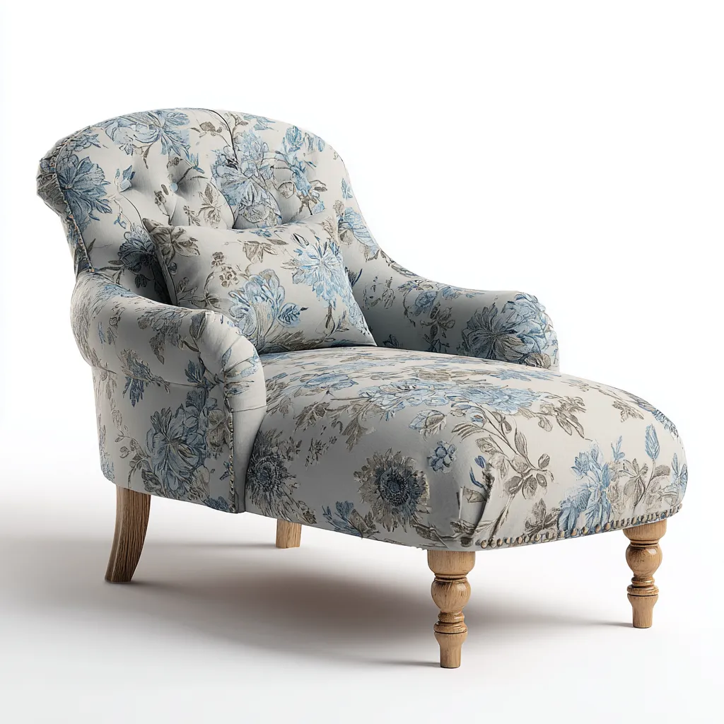 Chaise longue - tissu-bois - 150x72x85 cm - bleu clair-gris - style classique-Pinegetly