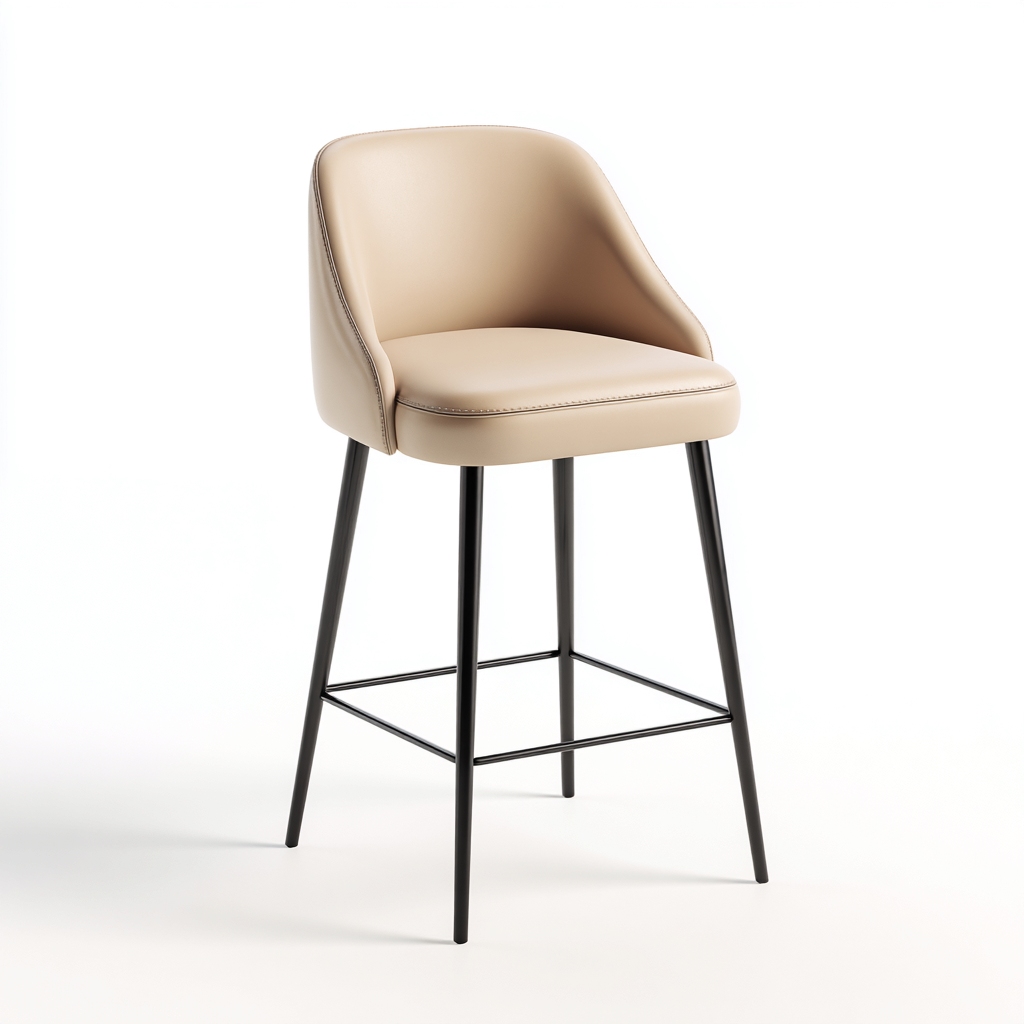 Tabouret de bar - Similicuir-Métal - 48x50x98 cm - Beige-Noir - Style contemporain-Pinegetly