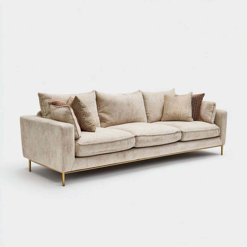 Canapé droit - Tissu-Métal - 210x90x85 cm - Beige - Style moderne-Pinegetly