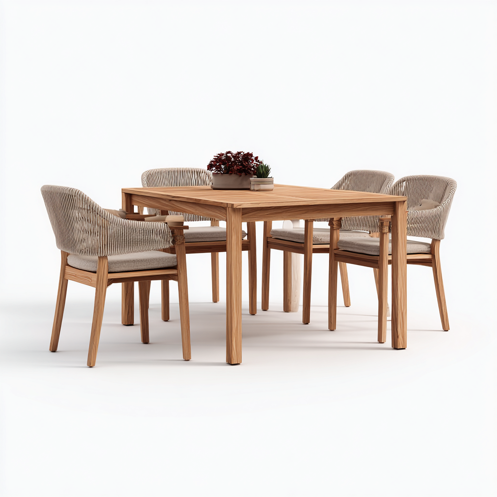 Salon de jardin repas - bois - textile - 150x90x75 cm - naturel-beige - style contemporain-Pinegetly