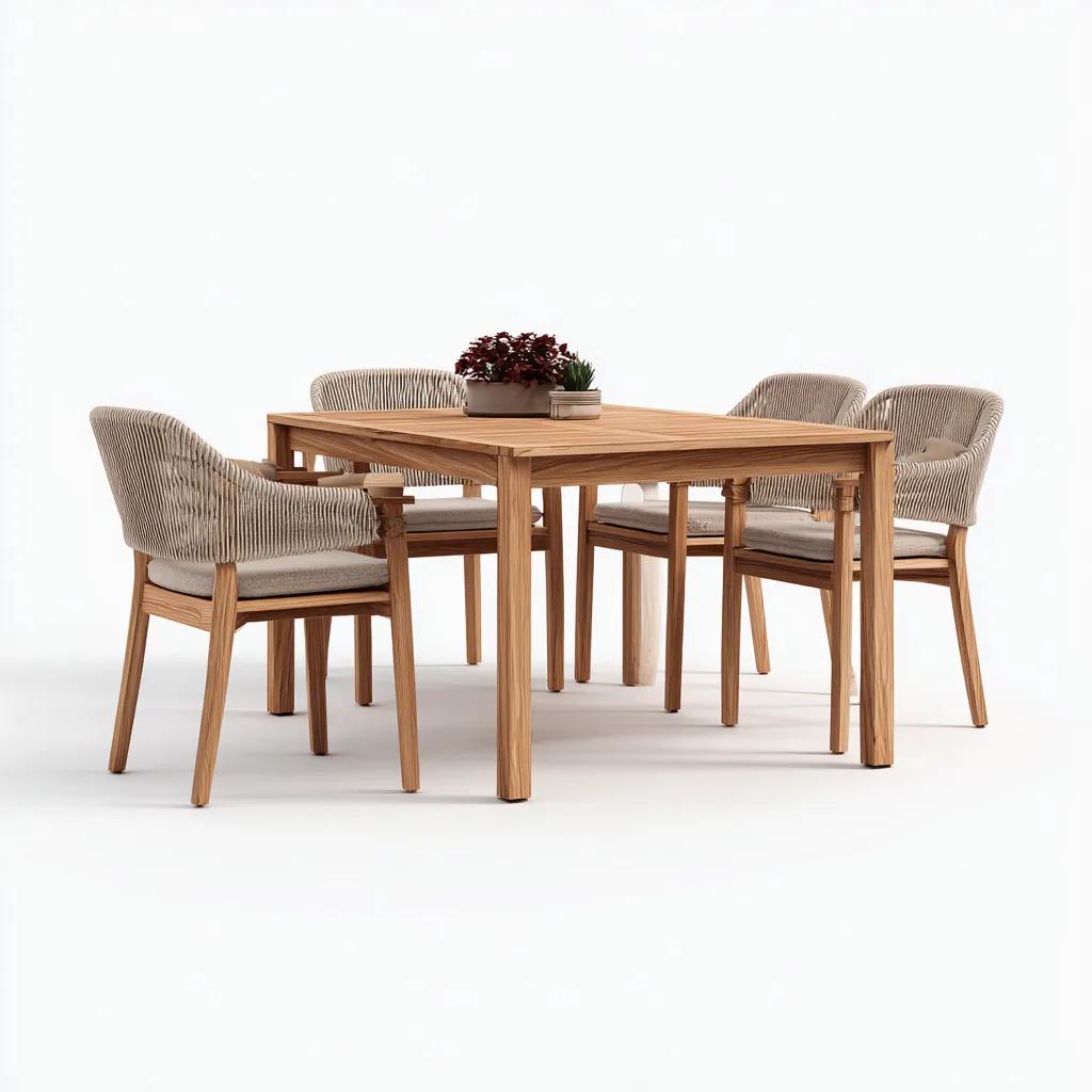 Salon de jardin repas - bois - textile - 150x90x75 cm - naturel-beige - style contemporain-Pinegetly