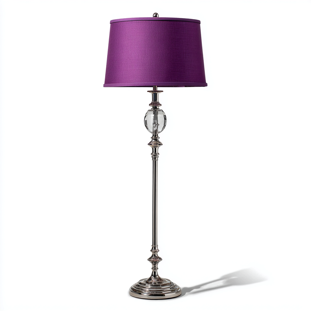 Lampadaire - métal-verre-textile - 36x36x164 cm - violet-argent - design élégant-Pinegetly