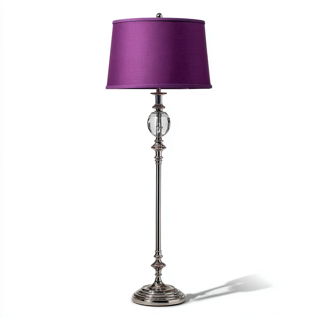 Lampadaire - métal-verre-textile - 36x36x164 cm - violet-argent - design élégant-Pinegetly