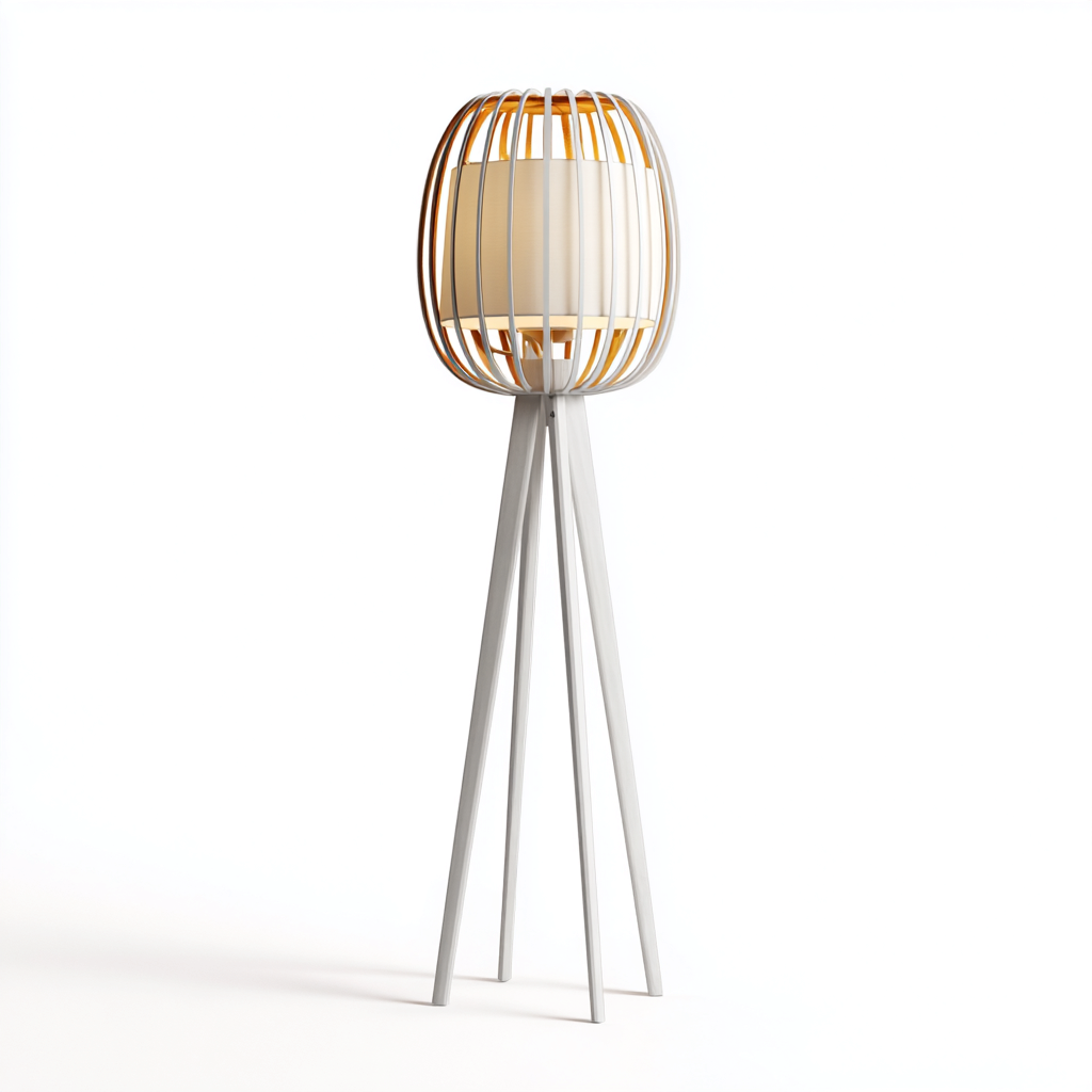 Lampadaire - bois-textile - 40x40x165 cm - blanc-beige - design naturel-Pinegetly