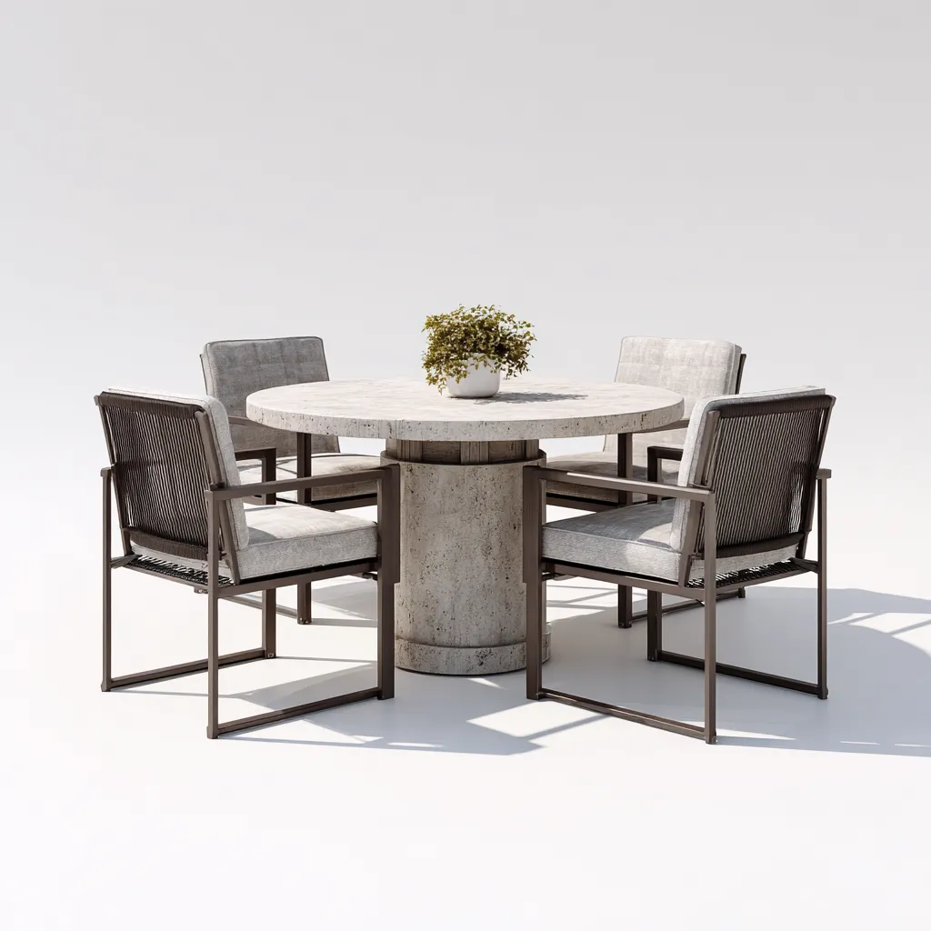 Salon de jardin repas - pierre - metal - 120x120x75 cm - beige-gris - style contemporain-Pinegetly
