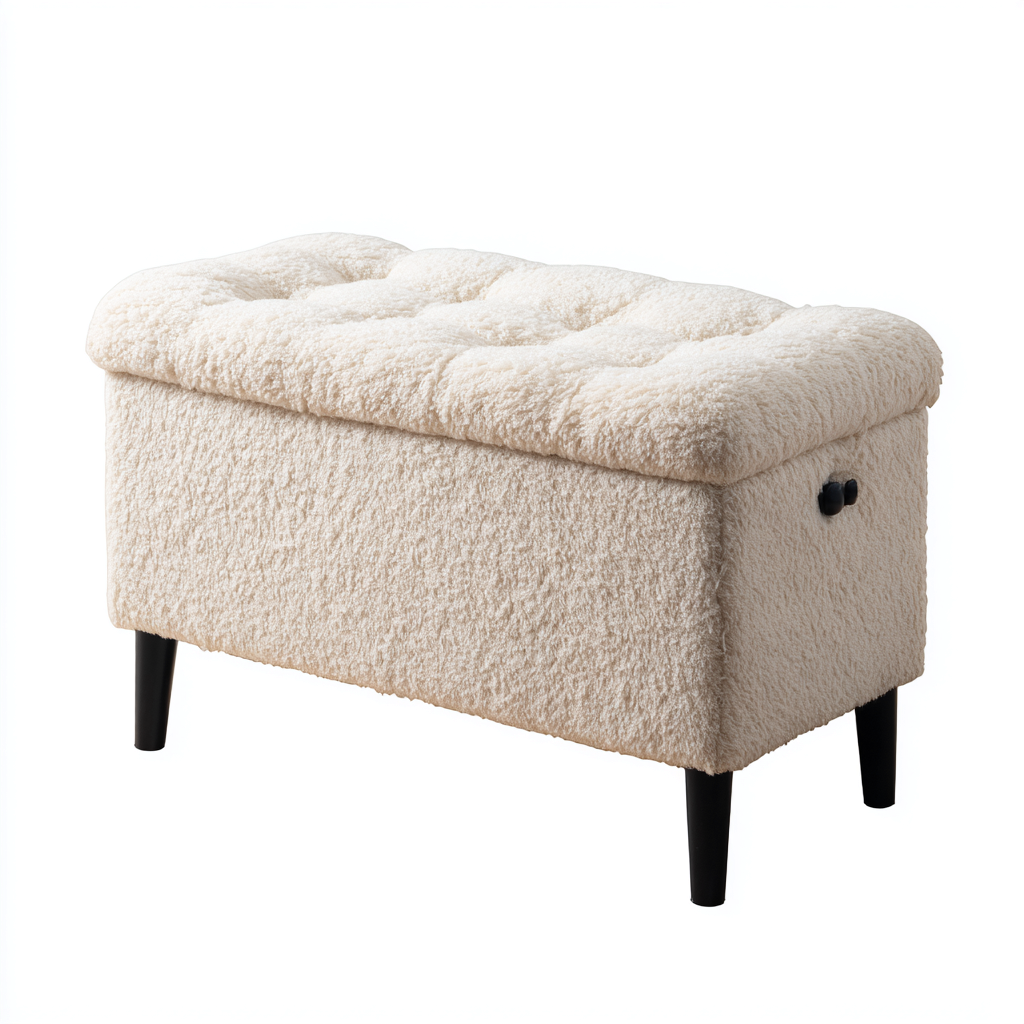 Banc de lit - tissu-bois - 92x38x47 cm - Beige - Style moderne-Pinegetly