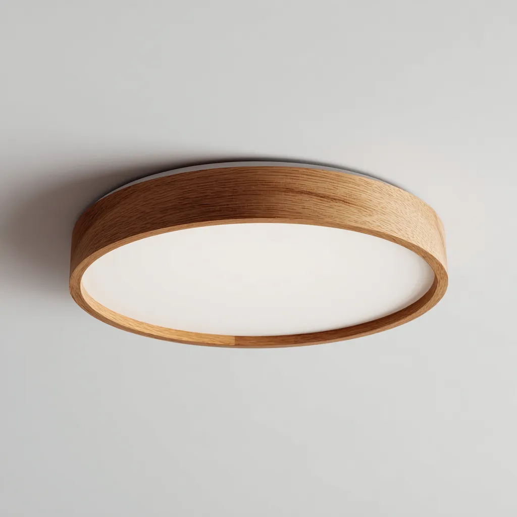 Plafonnier-bois-métal-40x40x8 cm-bois naturel-blanc-style minimaliste-Pinegetly