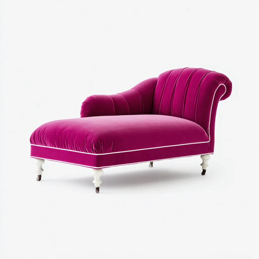 Chaise longue - velours-bois - 170x75x82 cm - fuchsia - style classique-Pinegetly