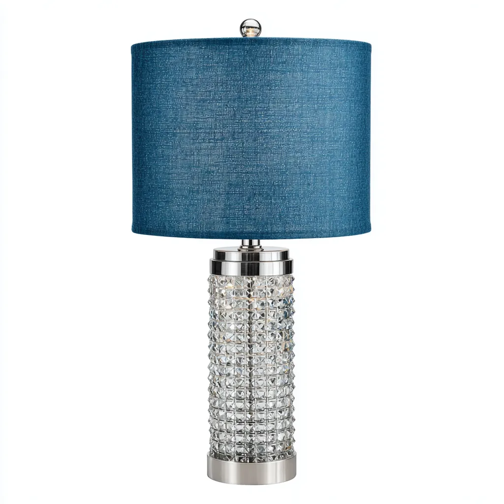 Lampe de table - tissu-verre-métal - 30x30x55 cm - bleu-argent - style contemporain-Pinegetly
