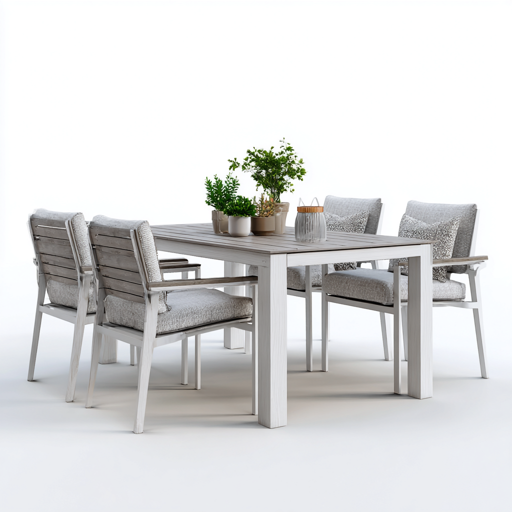 Salon de jardin repas-bois-tissu-160x90x75 cm-gris clair-style contemporain-Pinegetly