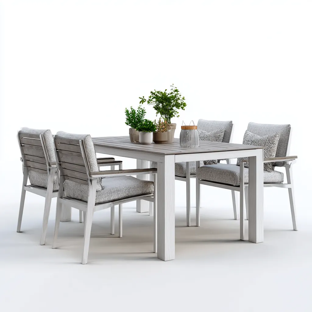 Salon de jardin repas-bois-tissu-160x90x75 cm-gris clair-style contemporain-Pinegetly