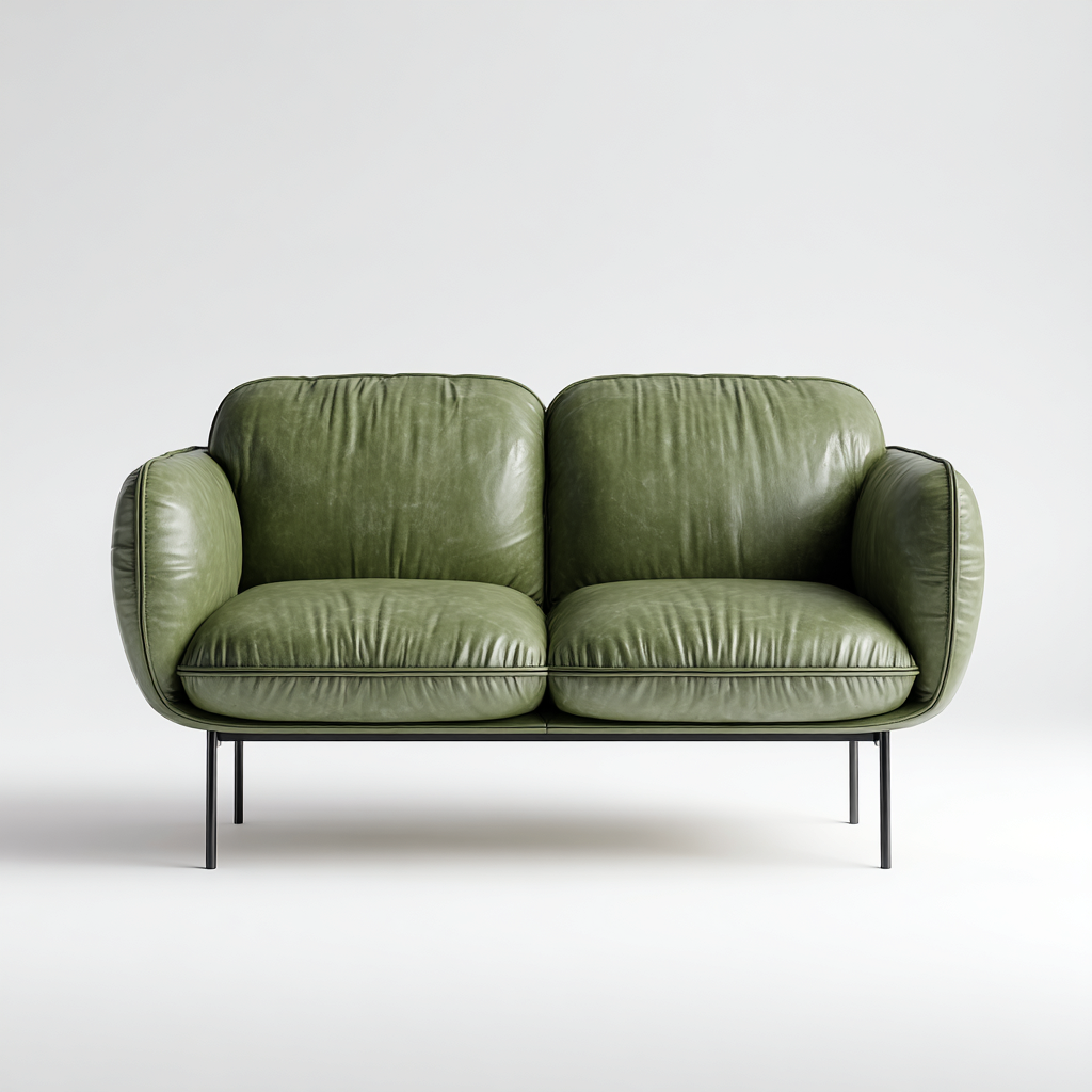 Canapé droit - Cuir - 155x88x82 cm - Vert - Style moderne-Pinegetly
