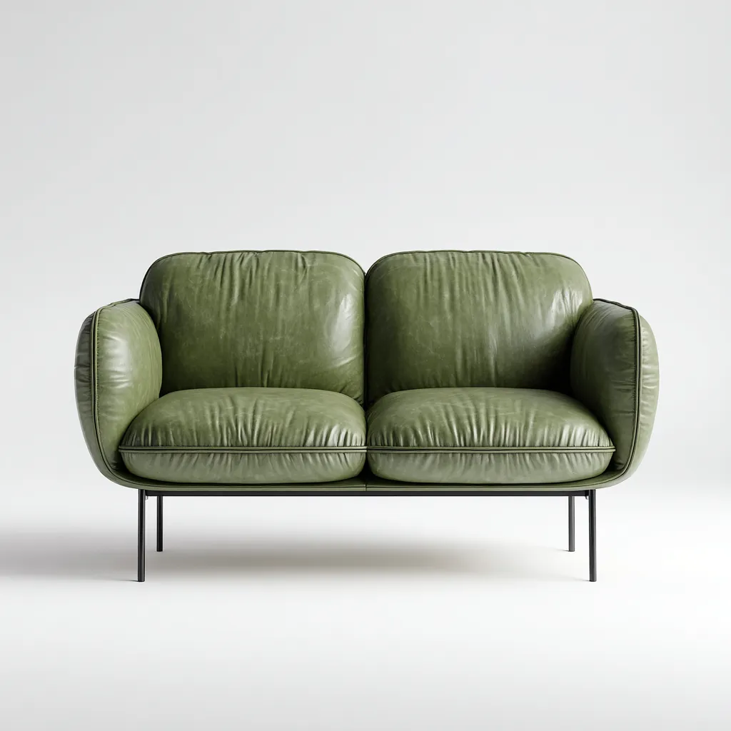 Canapé droit - Cuir - 155x88x82 cm - Vert - Style moderne-Pinegetly