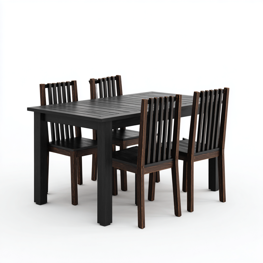 Ensemble table et chaises - Bois - 150x85x76 cm - Noir-Bois foncé - Style contemporain-Pinegetly