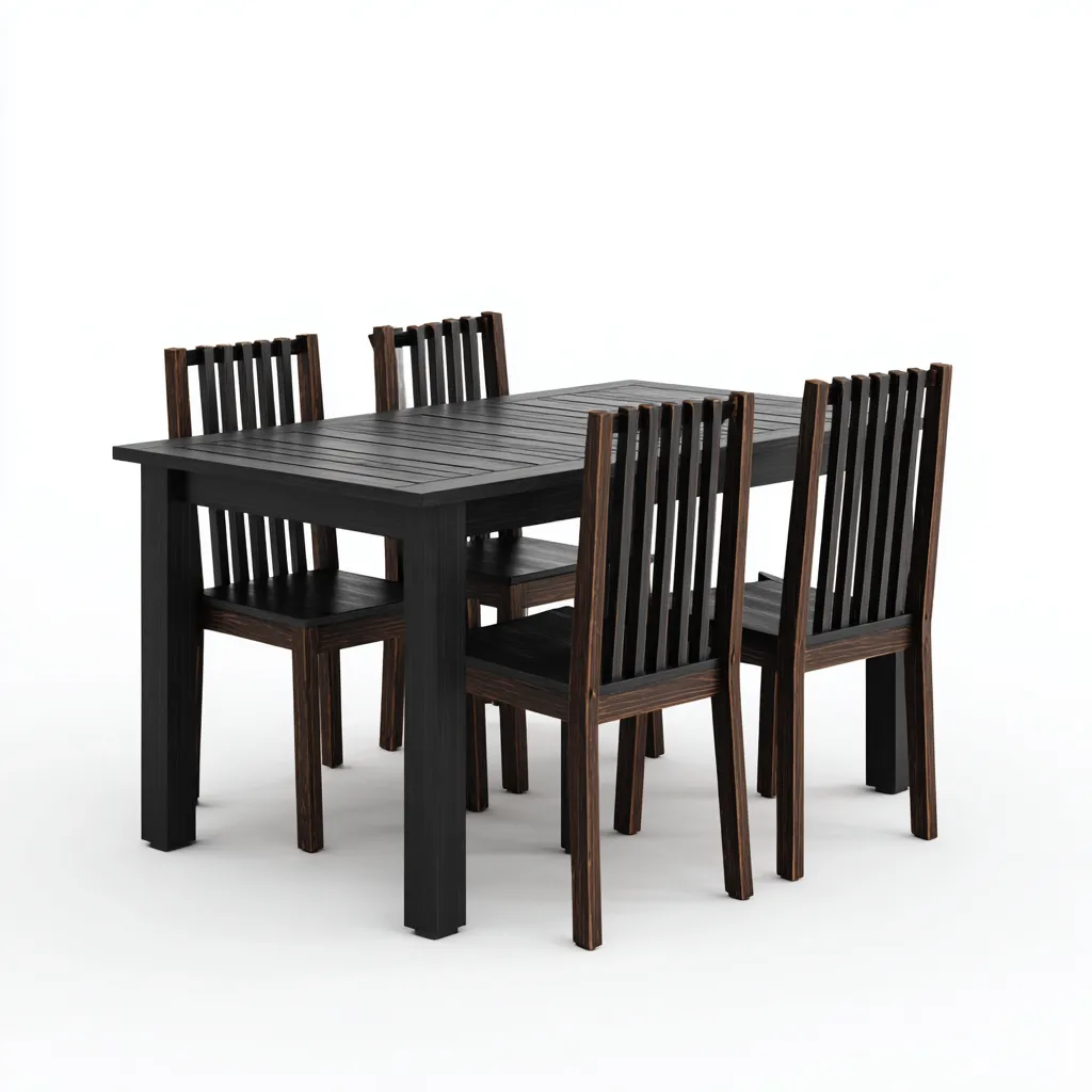 Ensemble table et chaises - Bois - 150x85x76 cm - Noir-Bois foncé - Style contemporain-Pinegetly