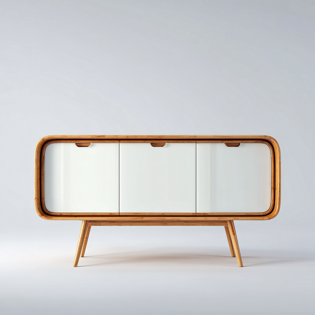 Buffet - bois - 140x45x85 cm - blanc-bois naturel - style scandinave-Pinegetly