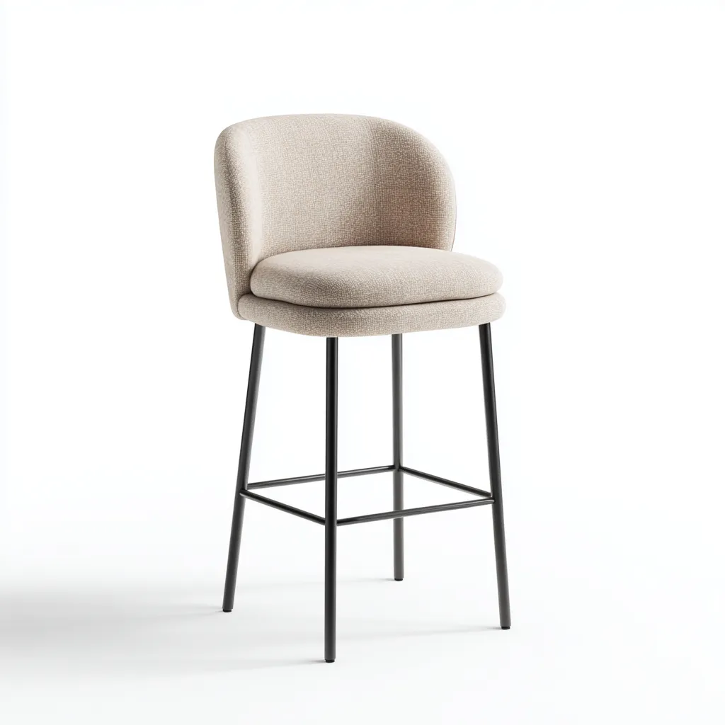 Tabouret de bar - Tissu-Métal - 48x50x98 cm - Beige-Noir - Style contemporain-Pinegetly