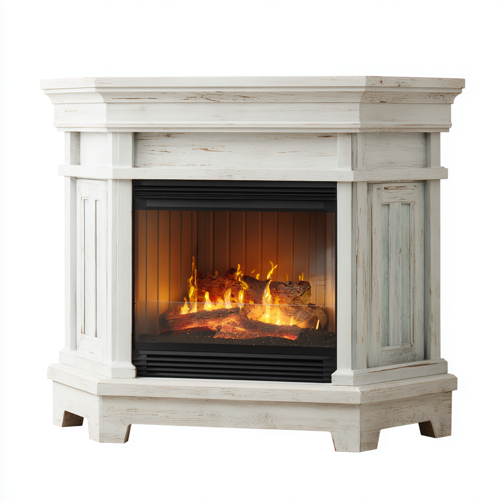 Cheminée électrique - bois-verre - 105x38x95 cm - blanc - style classique-Pinegetly