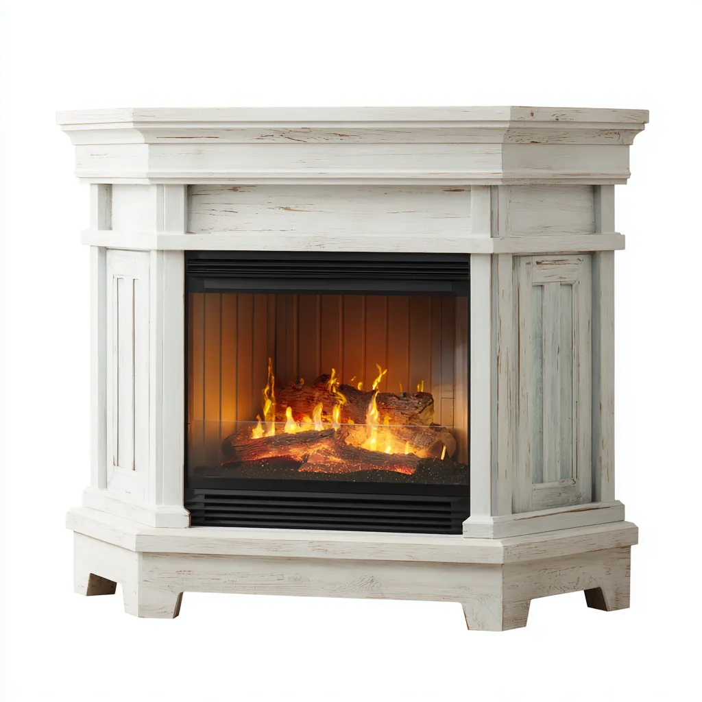 Cheminée électrique - bois-verre - 105x38x95 cm - blanc - style classique-Pinegetly