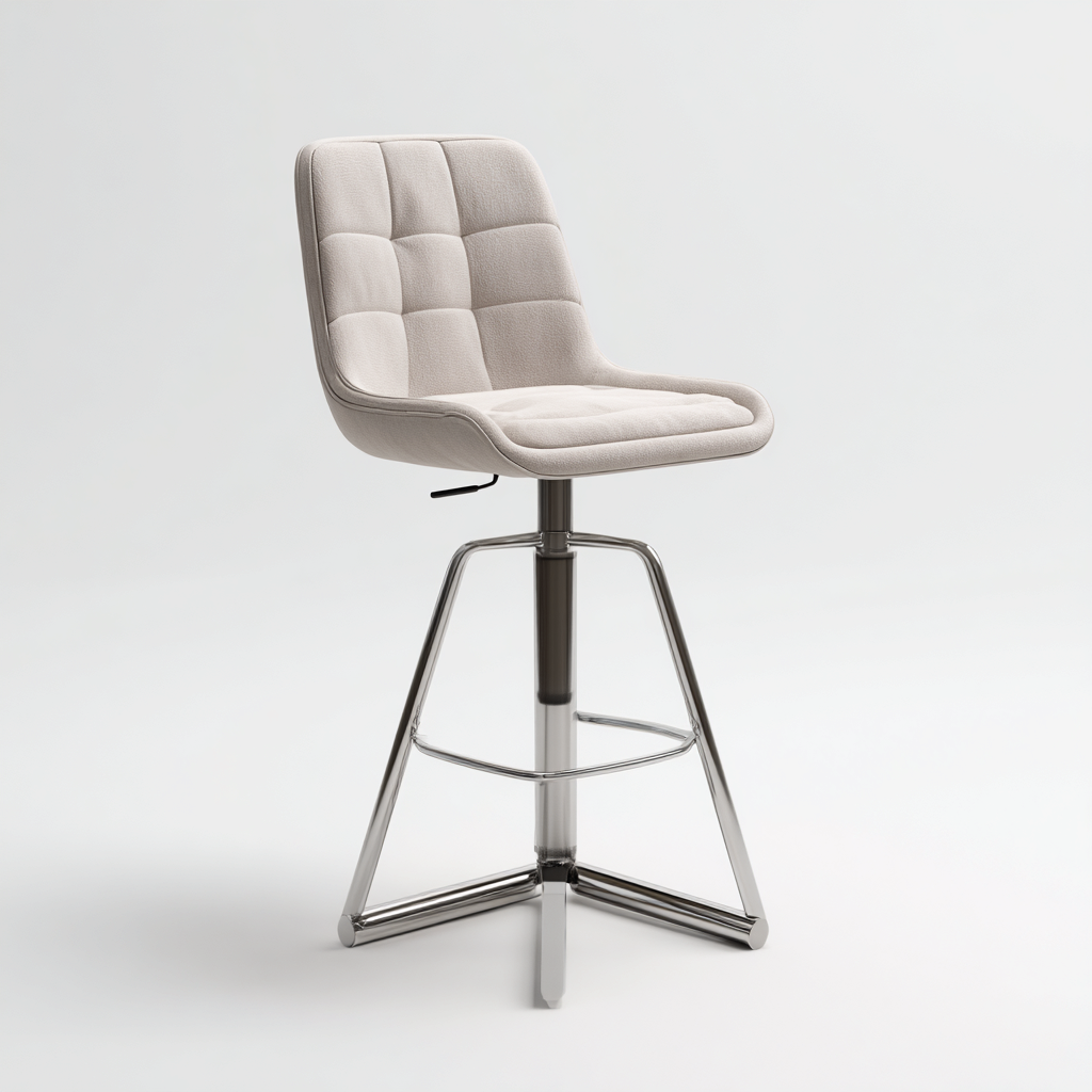 Tabouret de bar - Tissu-Métal - 47x50x103 cm - Beige-Argent - Style moderne réglable pivotant-Pinegetly