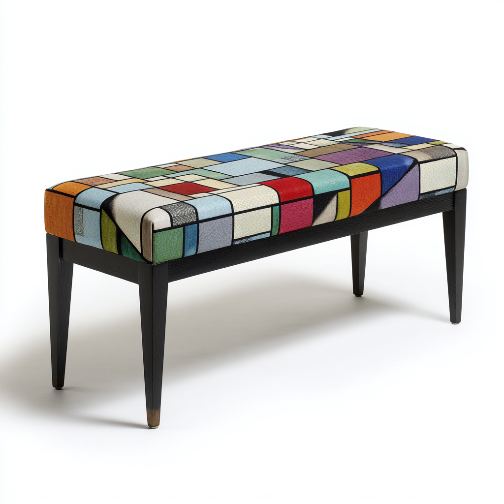 Banc de lit - tissu-bois - 108x36x46 cm - multicolore-noir - style artistique-Pinegetly