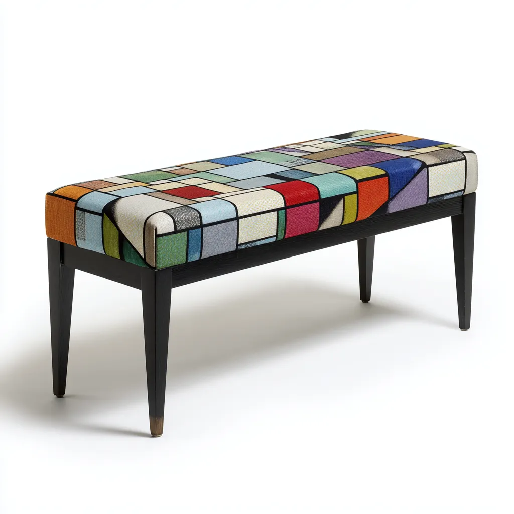 Banc de lit - tissu-bois - 108x36x46 cm - multicolore-noir - style artistique-Pinegetly