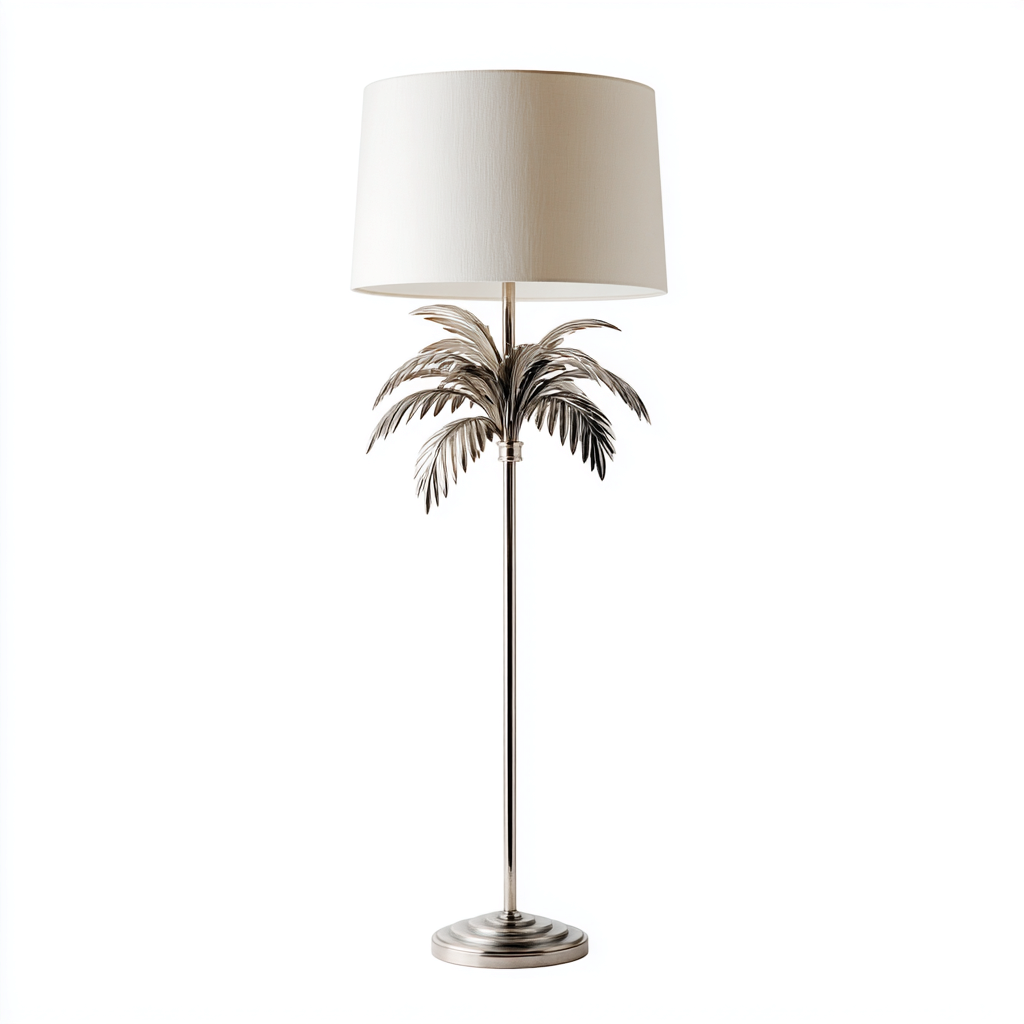 Lampadaire - métal-textile - 38x38x170 cm - argent-beige - design décoratif-Pinegetly