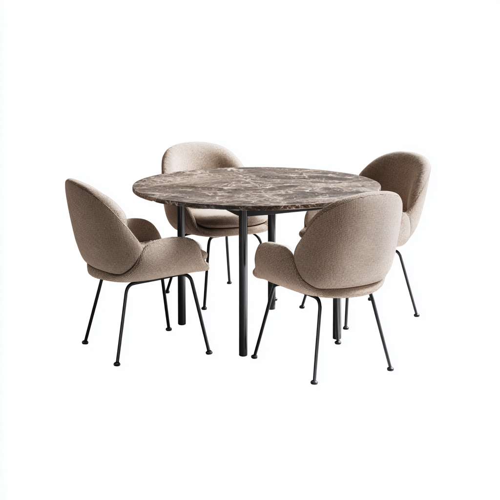 Ensemble table et chaises - Marbre-Métal-Tissu - 125x125x75 cm - Beige-Noir - Style contemporain-Pinegetly