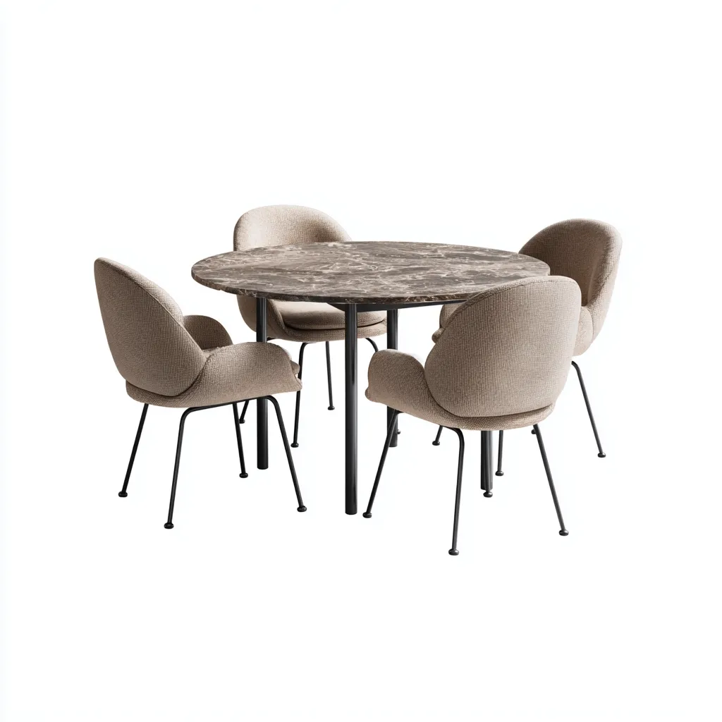 Ensemble table et chaises - Marbre-Métal-Tissu - 125x125x75 cm - Beige-Noir - Style contemporain-Pinegetly