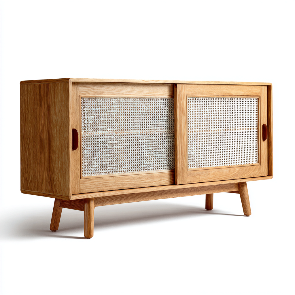 Buffet - bois-rotin - 115x40x80 cm - chêne naturel - style scandinave-Pinegetly