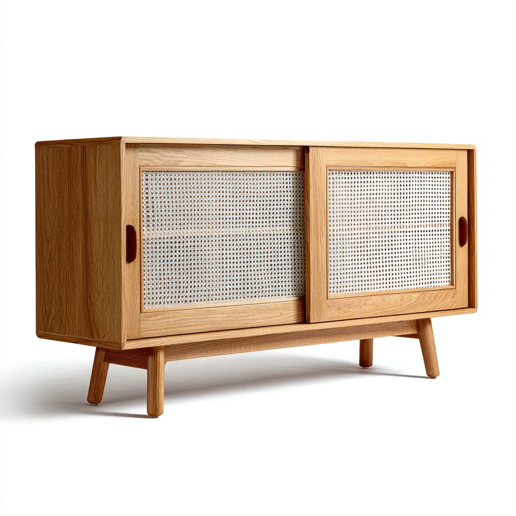 Buffet - bois-rotin - 115x40x80 cm - chêne naturel - style scandinave-Pinegetly