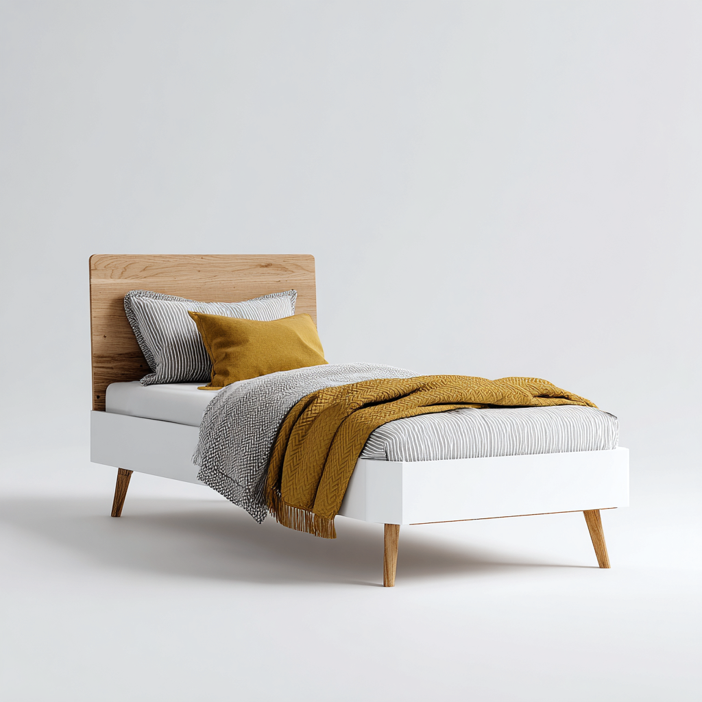 Lit enfant - bois-mdf - 160x90x95 cm - blanc-bois naturel - design moderne-Pinegetly